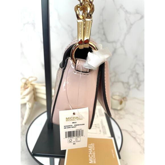 MICHAEL KORS Mila Small Powder Blush Patent Convertible Crossbody Bag NWT - Picture 7 of 8